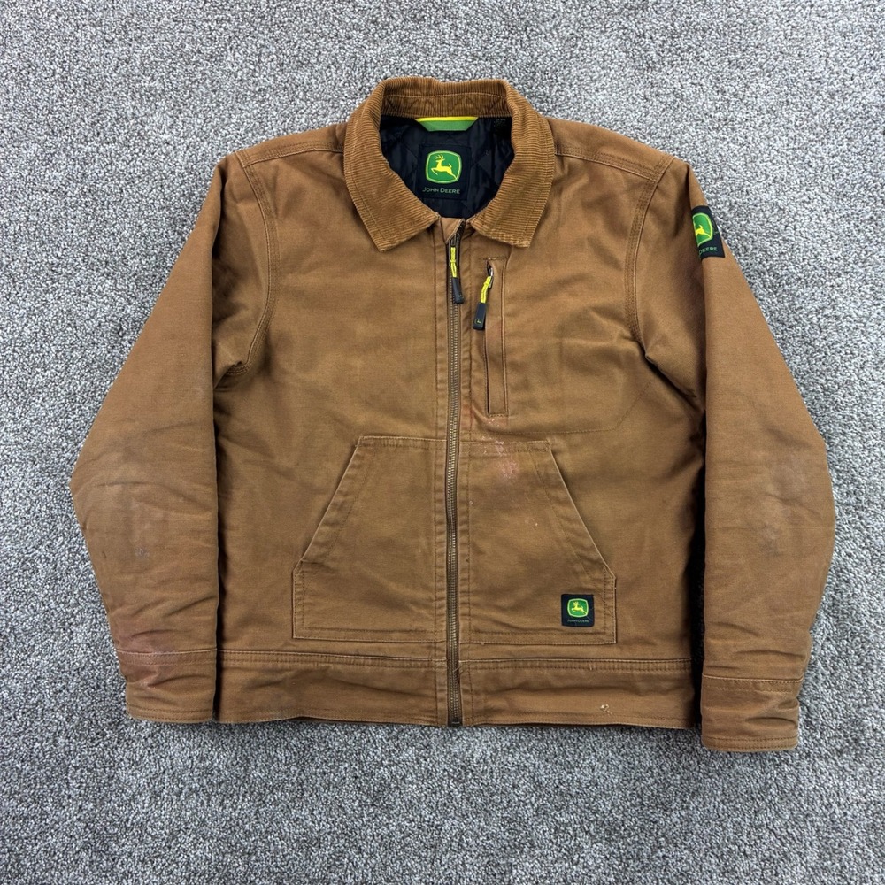 John Deere Jacket Kids M Brown Canvas Barn Chore Field Logo Tractor Farming